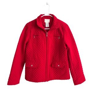White Stag Womens Red Quilted Full Zip Jacket Feminine Casual Lightweight Basic
